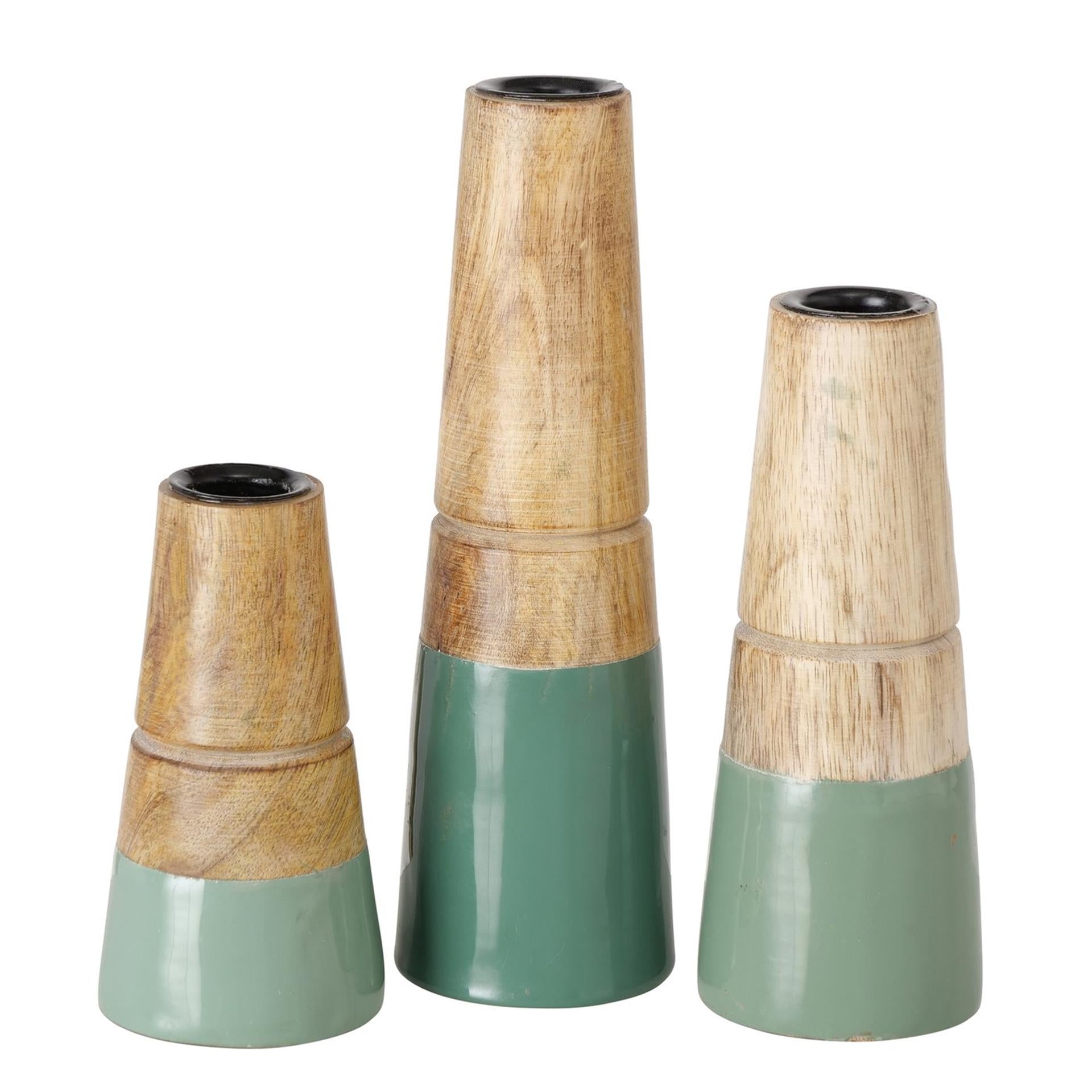 Boltze home bougeoir hotou 3 pièces en bois de manguier vert