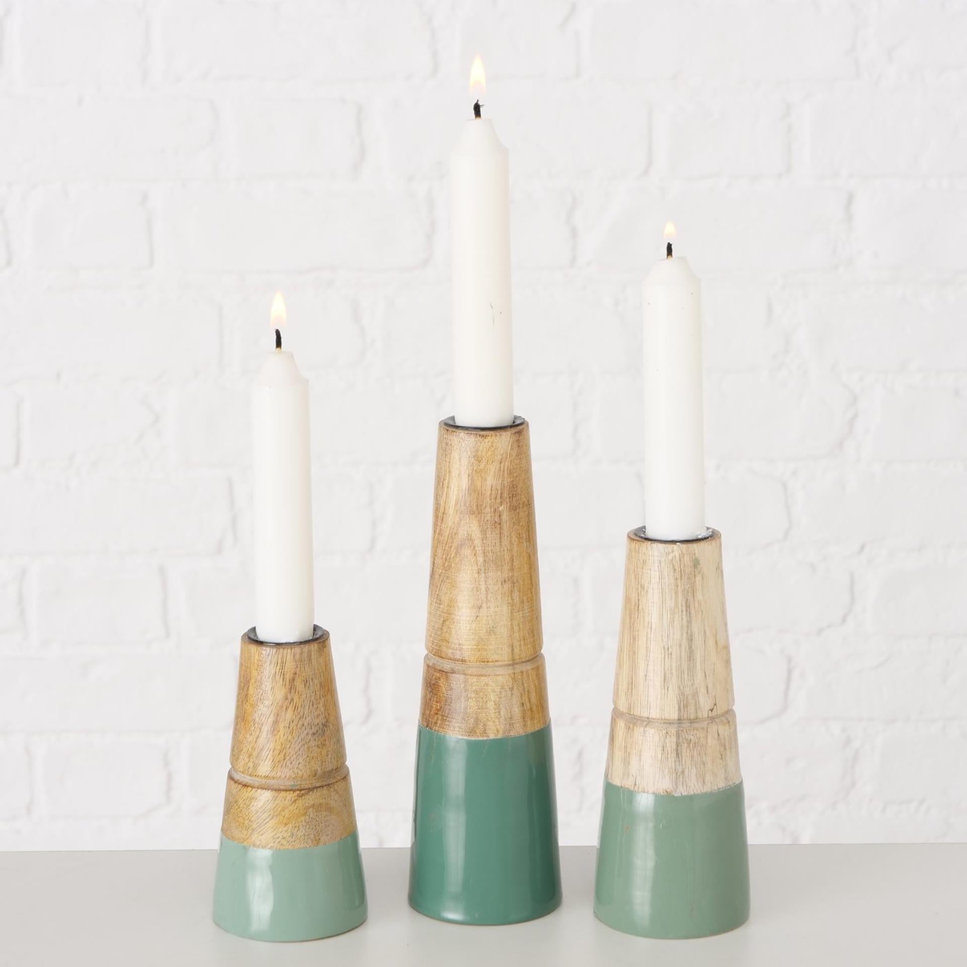 Boltze home bougeoir hotou 3 pièces en bois de manguier vert
