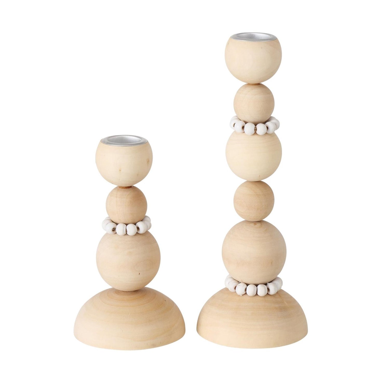 Boltze home bougeoir perles 2 pièces h20cm bois