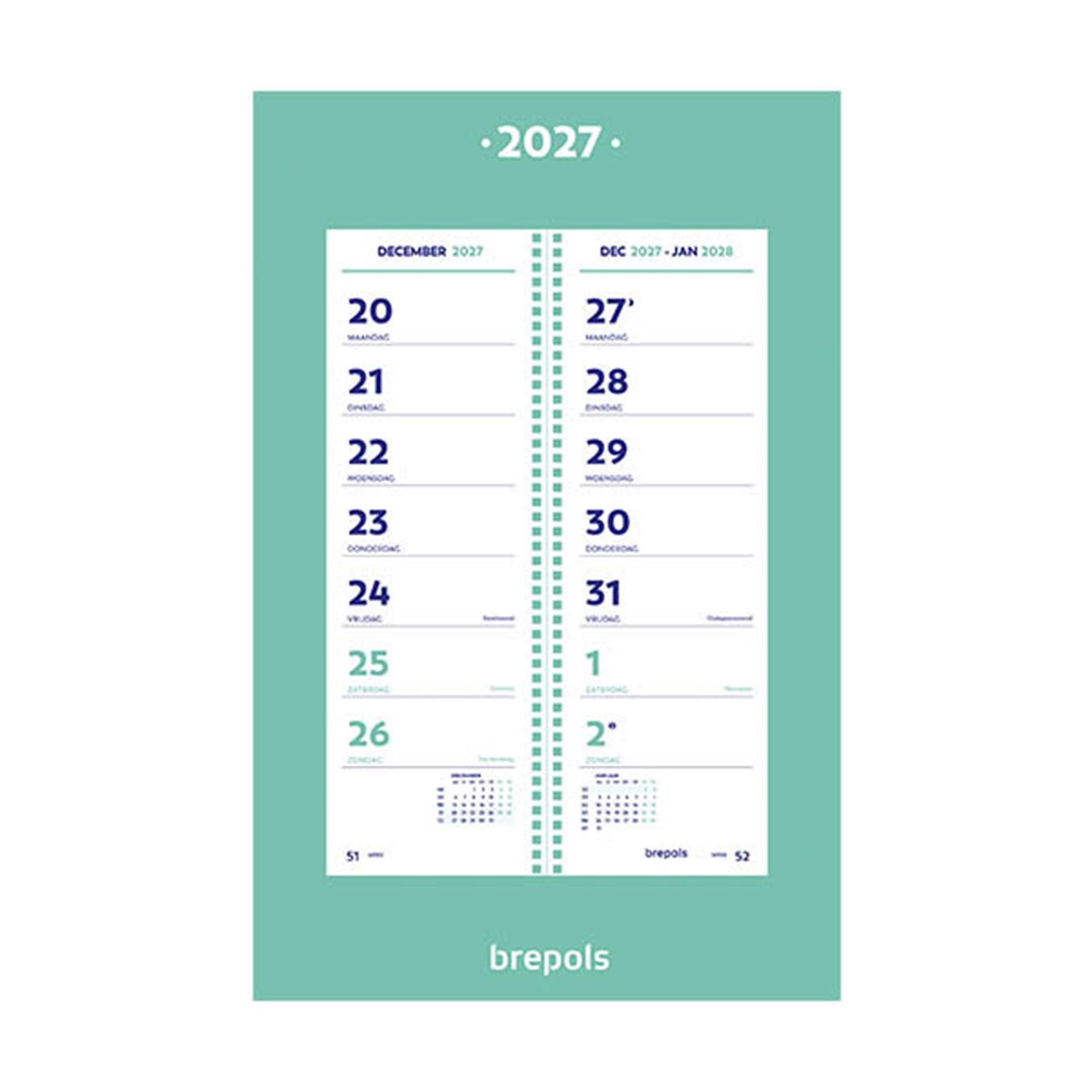 Calendrier de couverture Brepols 2026 avec spirale