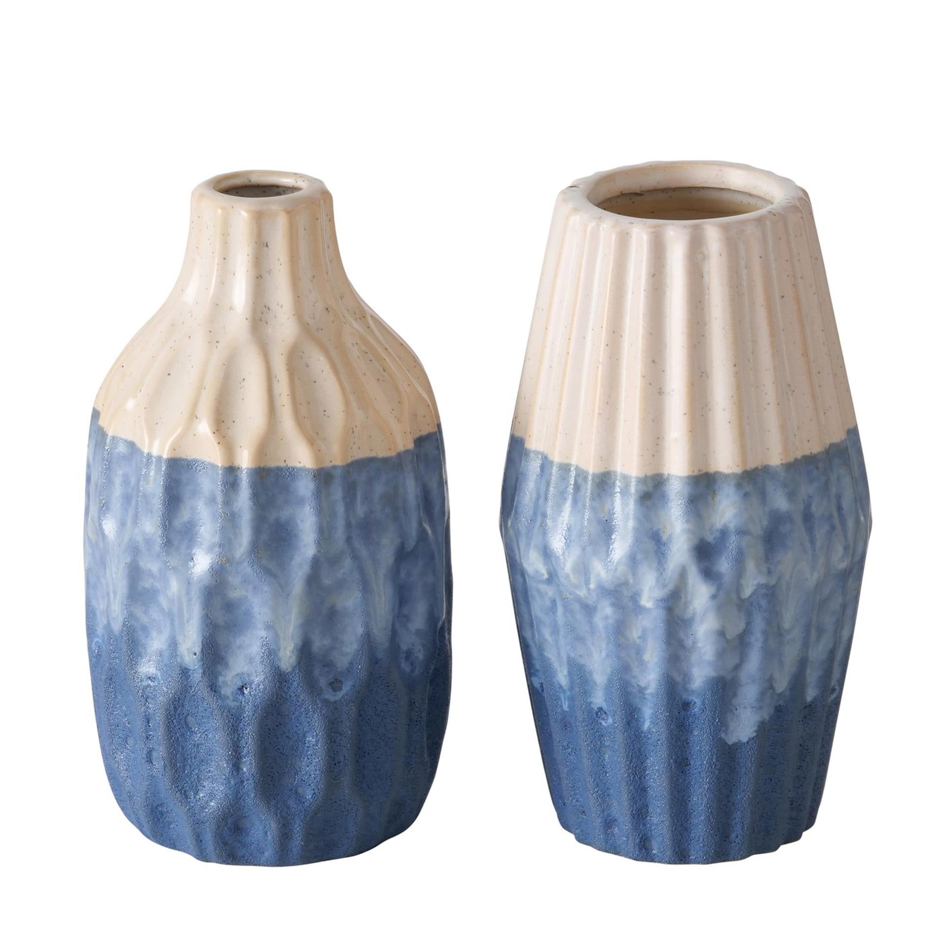 Boltze home vase faïence bleu h21cm 2 assortis