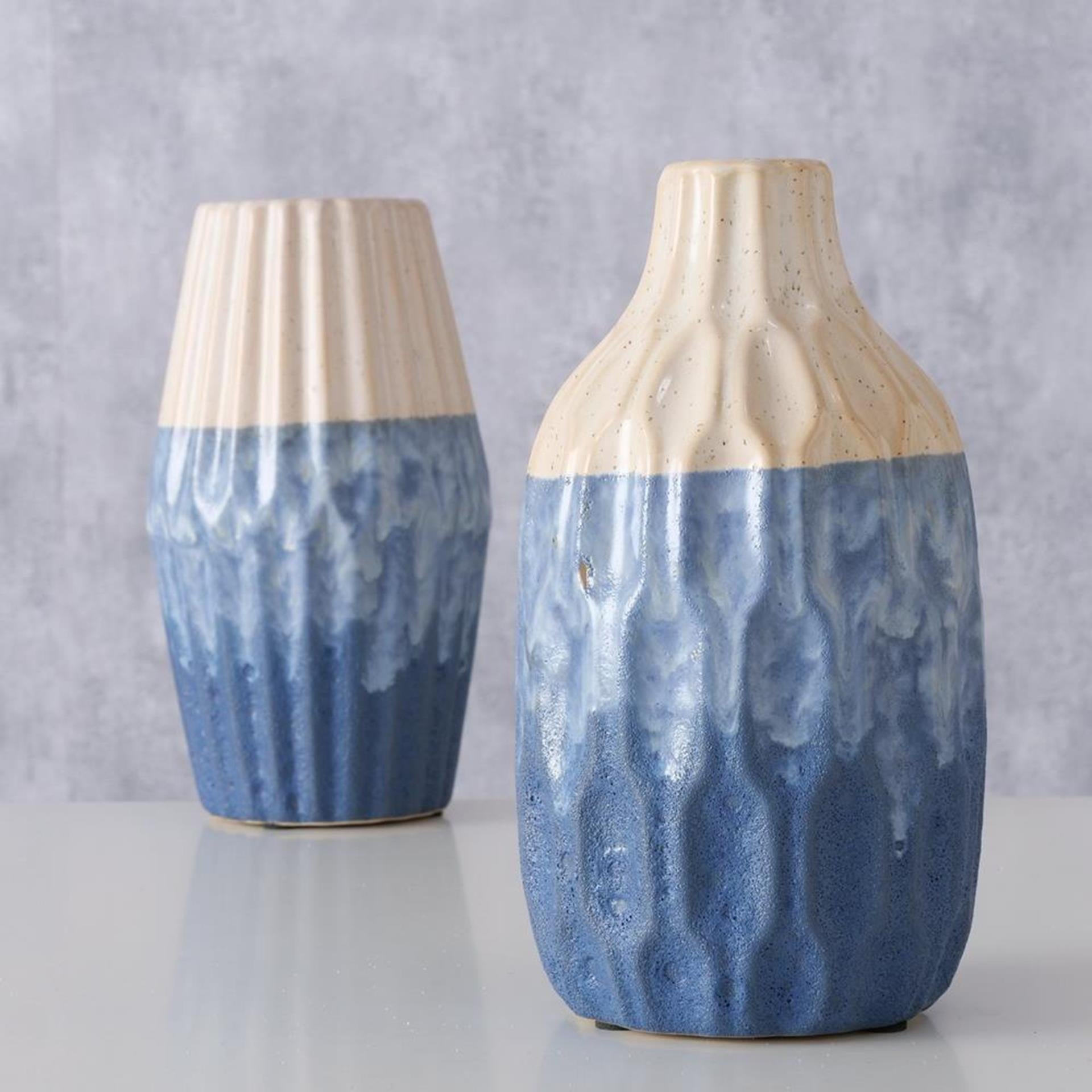 Boltze home vase faïence bleu h21cm 2 assortis