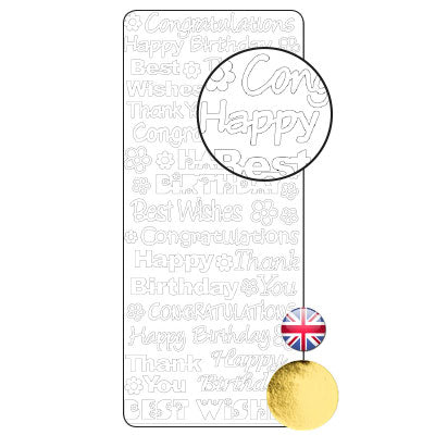 Vaessen creative • autocollant 10x23cm 10pcs or divers textes de félicitations en anglais