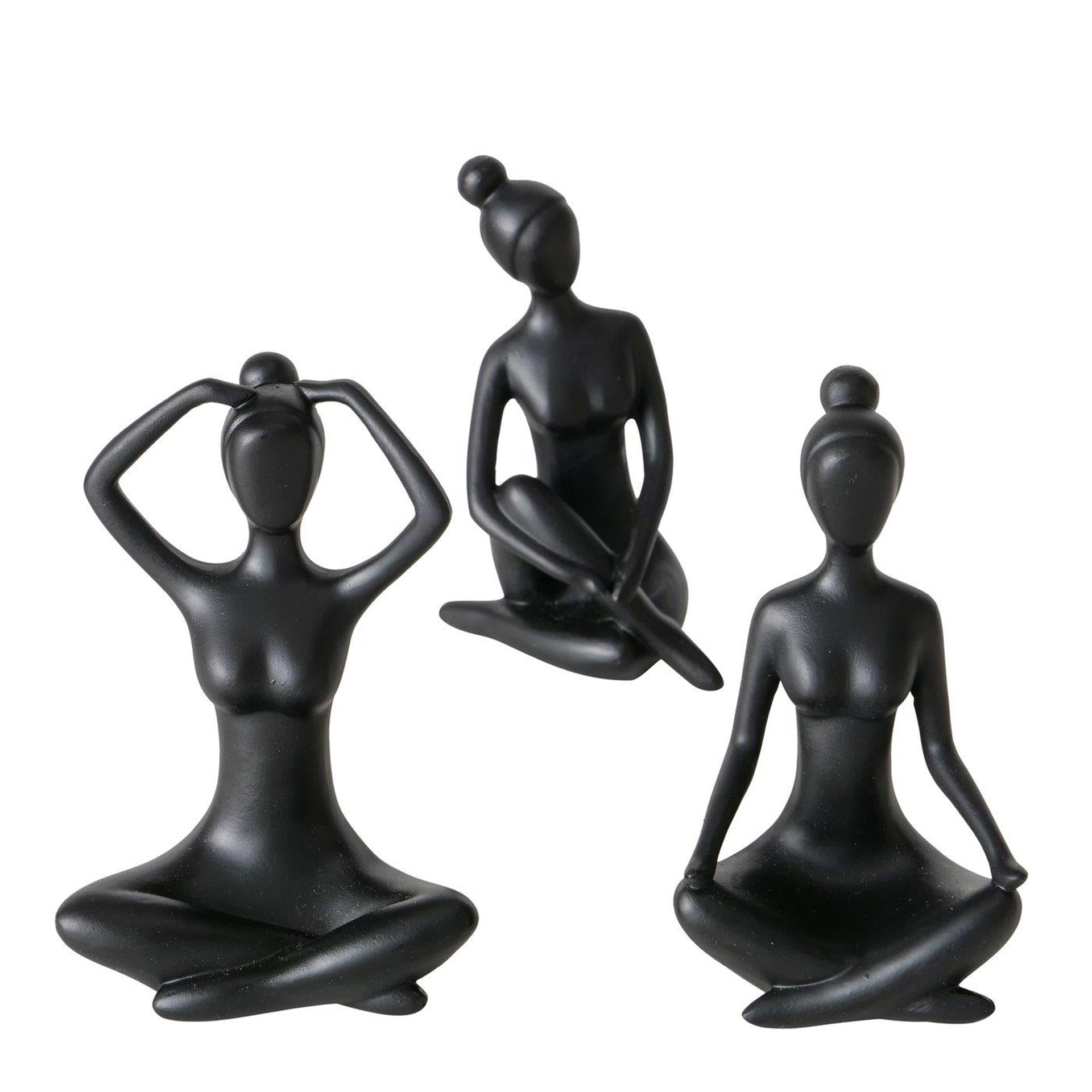Boltze maison statue yoga femme céramique noire h10cm