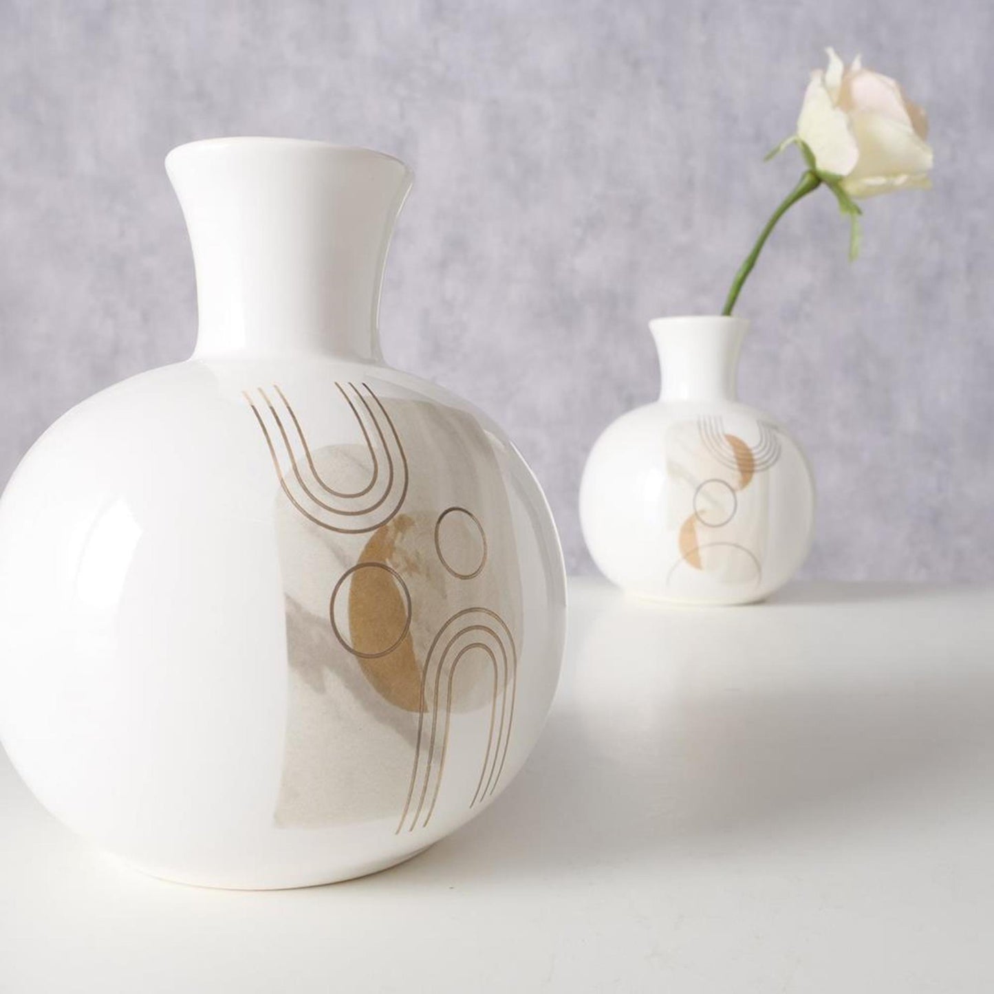 Boltze home vase en faïence h17cm blanc avec impression