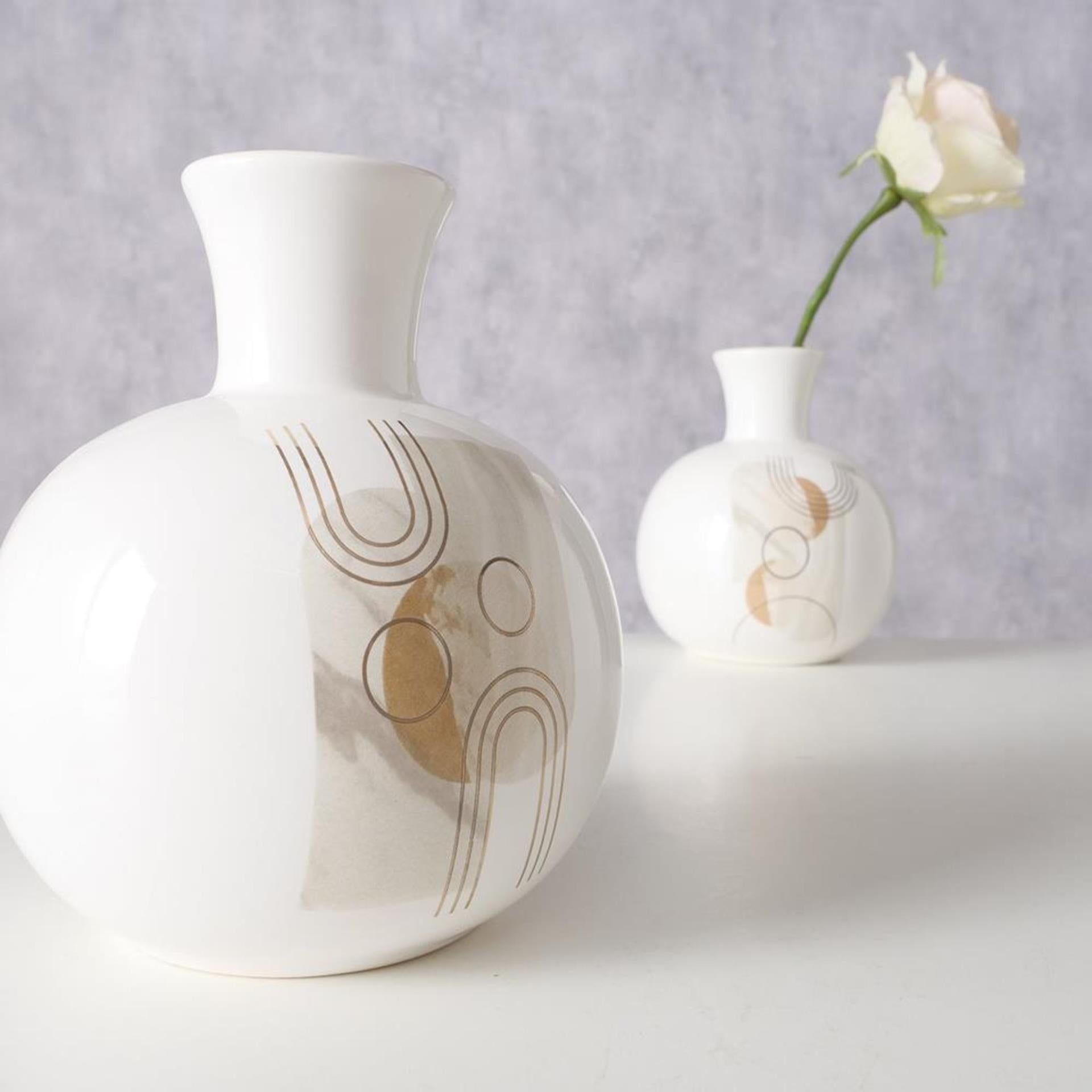 Boltze home vase en faïence h17cm blanc avec impression