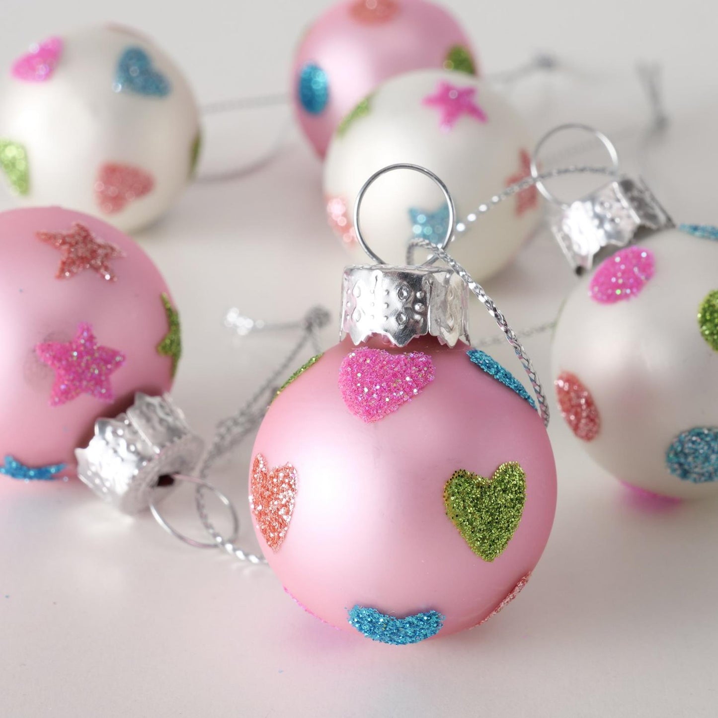 Boltze home Boule de Noël mini verre rose-blanc 12 pièces