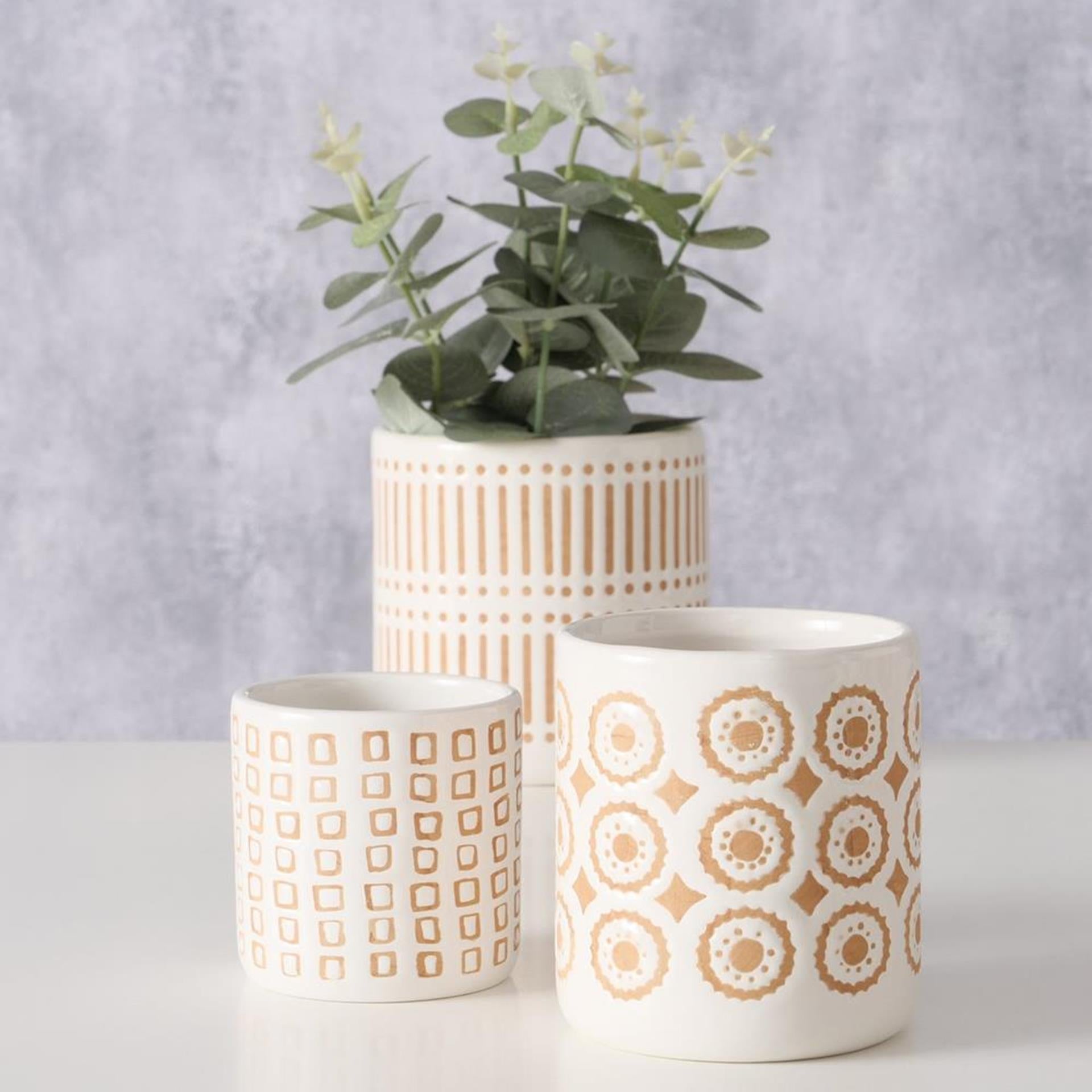 Boltze home ensemble de pots de fleurs 3 pièces en faïence avec impression