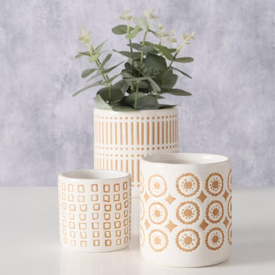 Boltze home ensemble de pots de fleurs 3 pièces en faïence avec impression