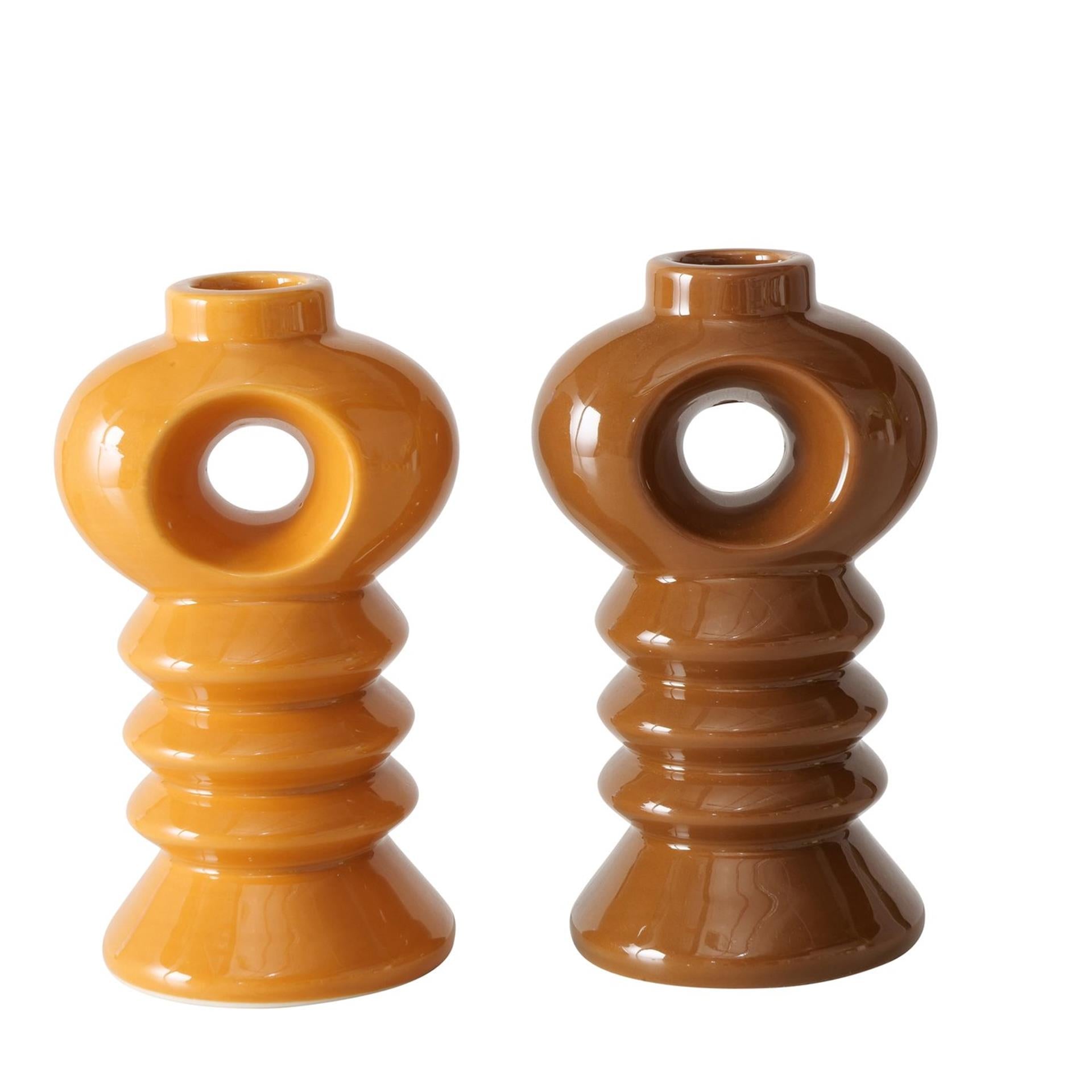 Boltze home bougeoir faïence h14cm orange marron