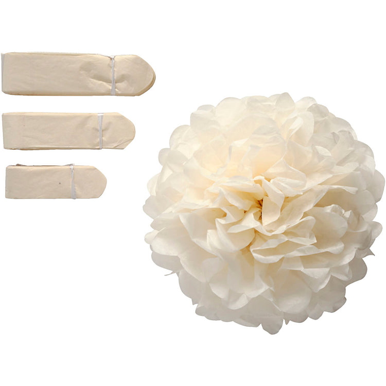 Pompon en papier Creativ company, d 20+24+30 cm, 16 g, blanc cassé, 3 pièces 1 boîte