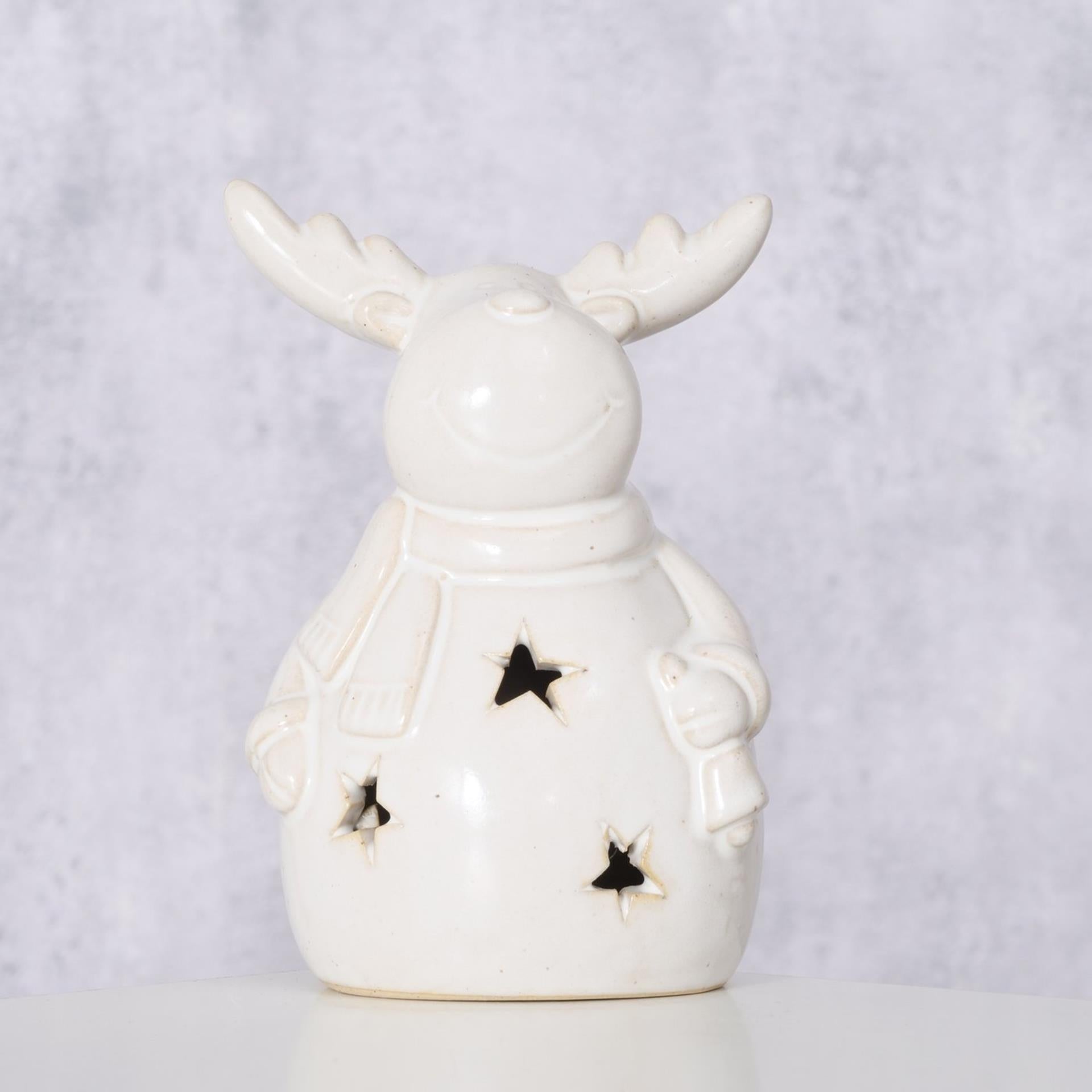 Boltze home figurine cerf cristo pierre avec LED h13cm