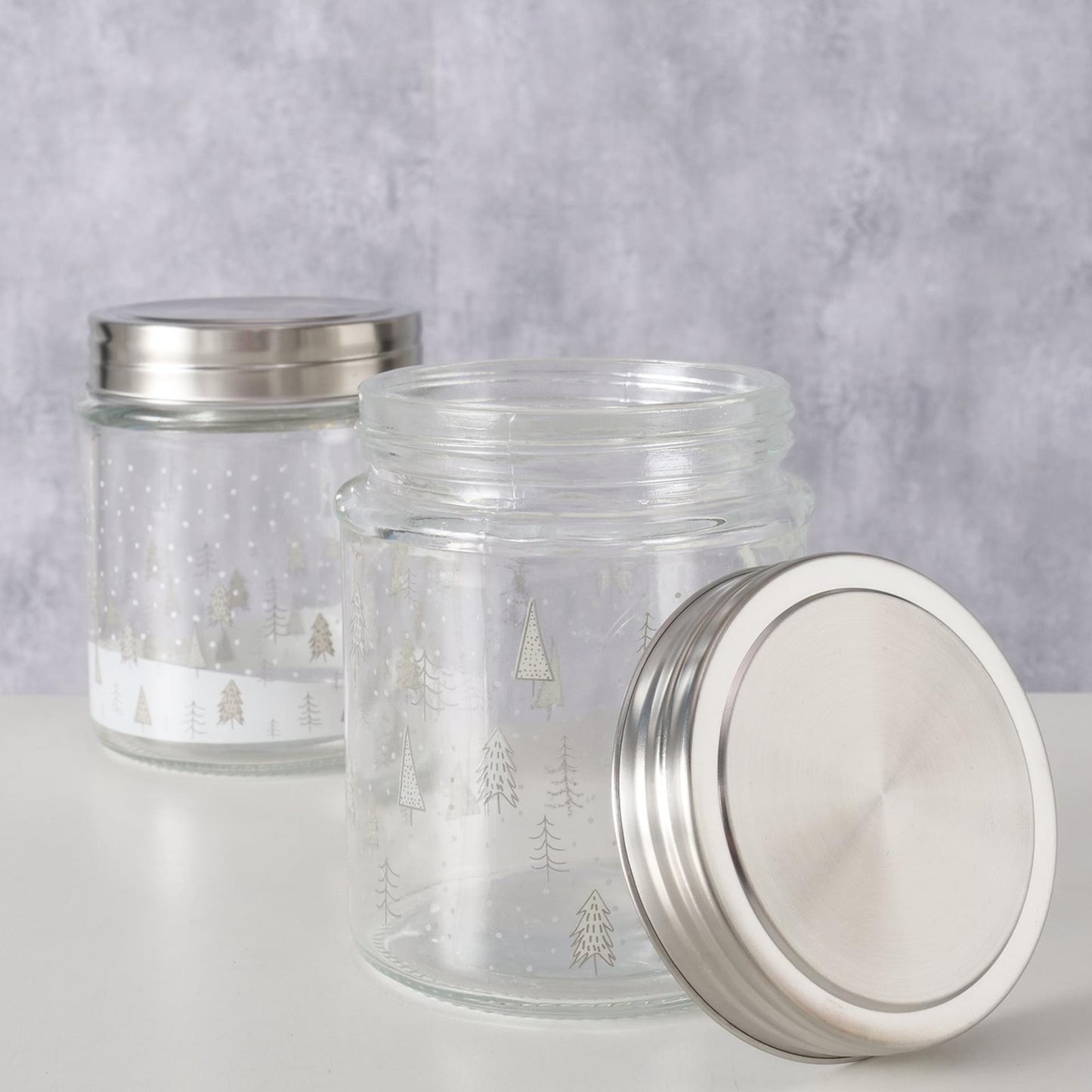 Pot de conservation en verre Boltze home avec arbres de Noël 625 ml