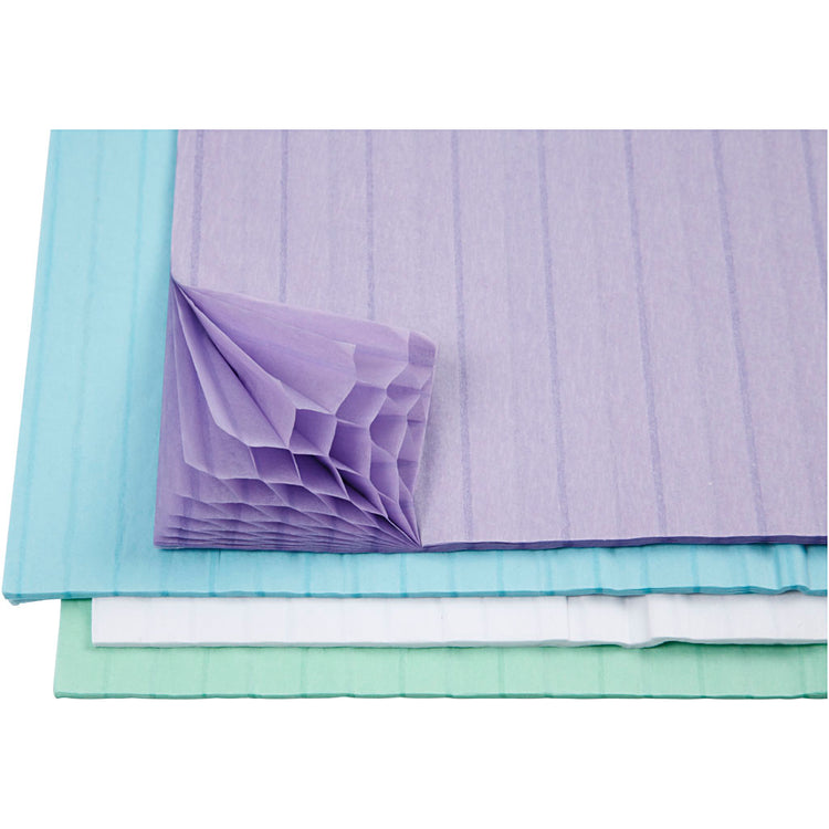 Papier nid d'abeille Creativ company, feuille 28x17,8 cm, bleu clair, vert, violet, blanc, 4x2 feuilles 1 boîte