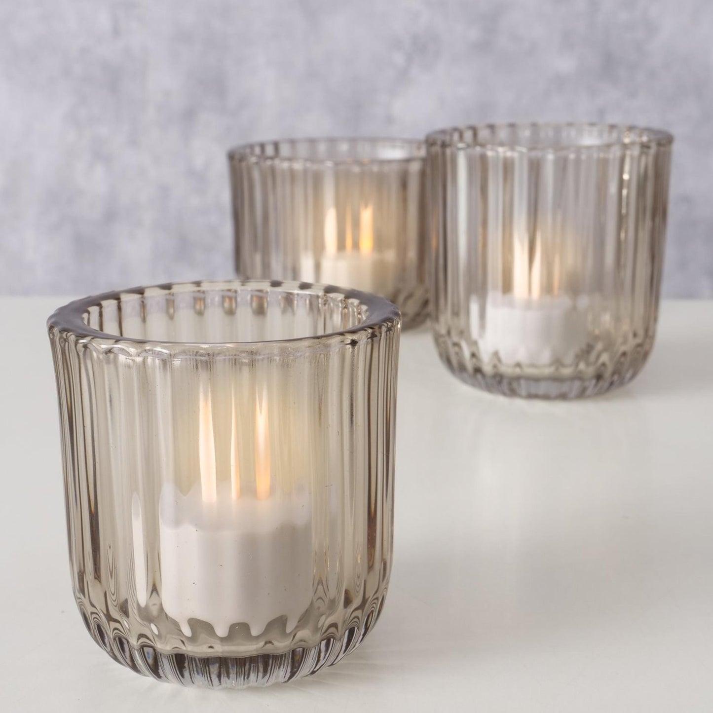 Boltze home photophore verre beige 3 pcs.