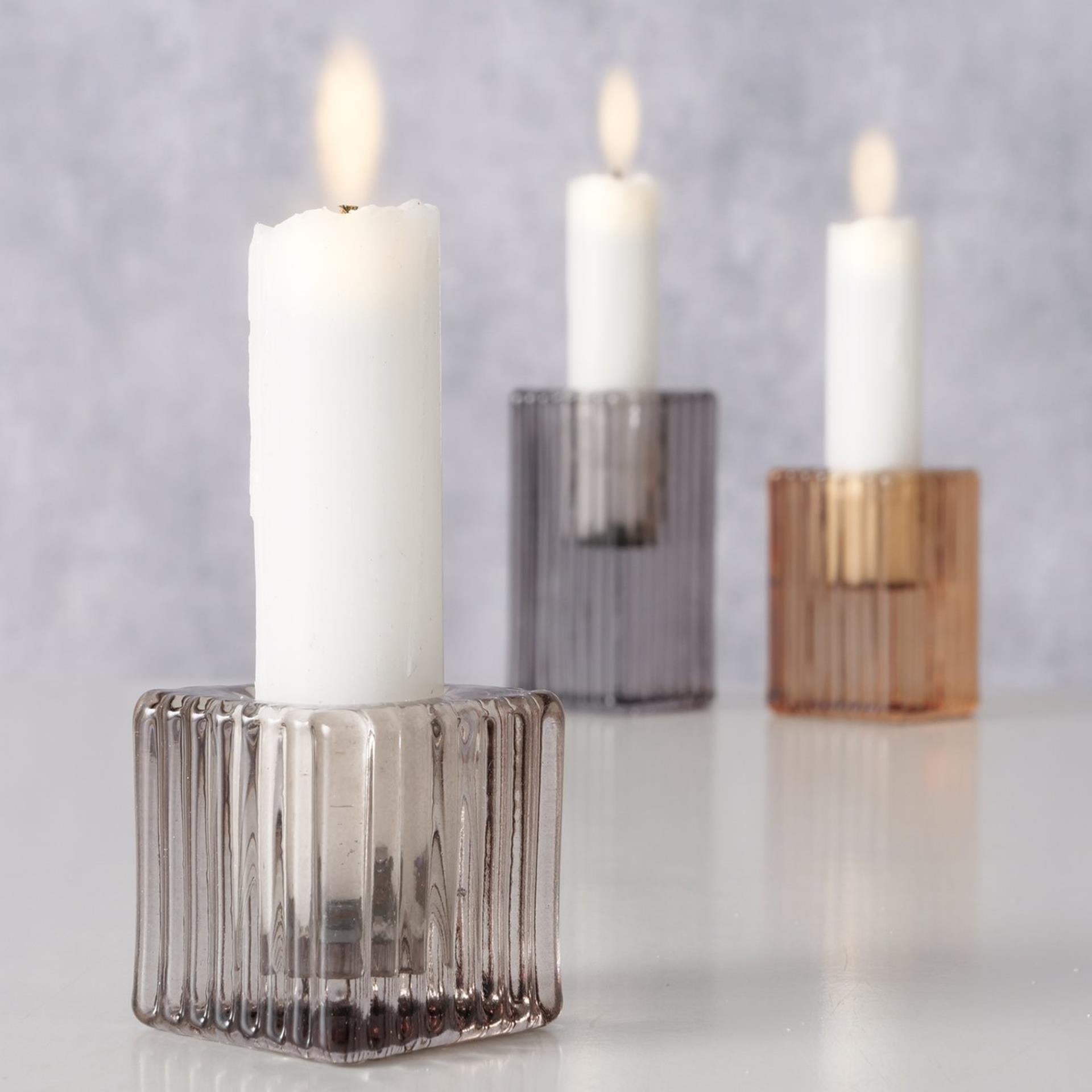 Boltze home bougeoir en verre 3 pièces h4-8cm
