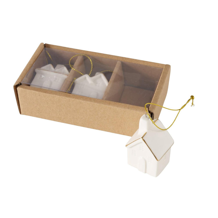 Boltze home Maison à pendentif de Noël en porcelaine 3 pièces