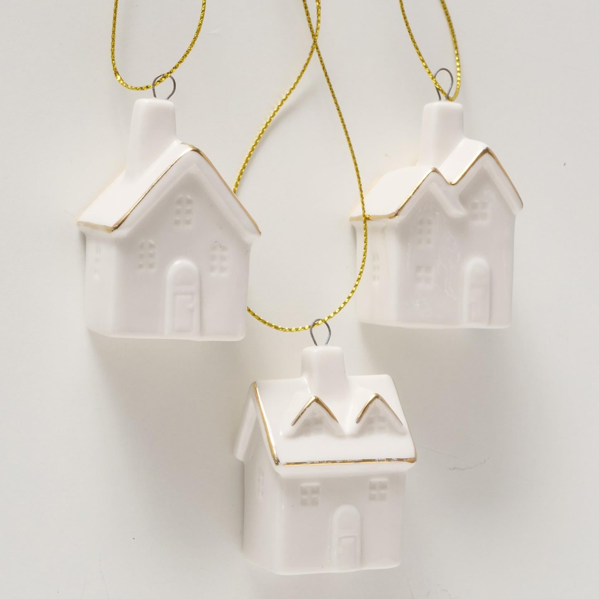 Boltze home Maison à pendentif de Noël en porcelaine 3 pièces