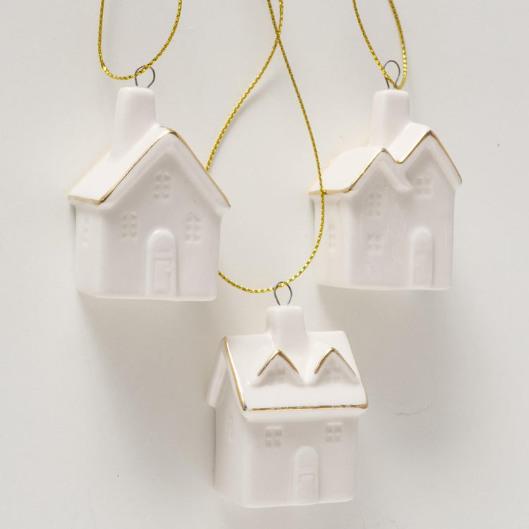 Boltze home Maison à pendentif de Noël en porcelaine 3 pièces