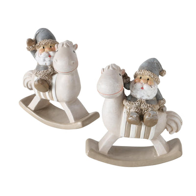 Boltze home Père Noël sur cheval à bascule résine h11cm
