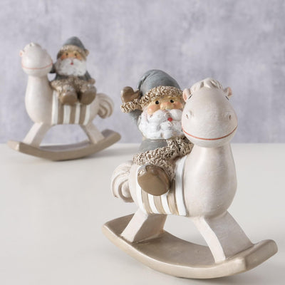 Boltze home Père Noël sur cheval à bascule résine h11cm