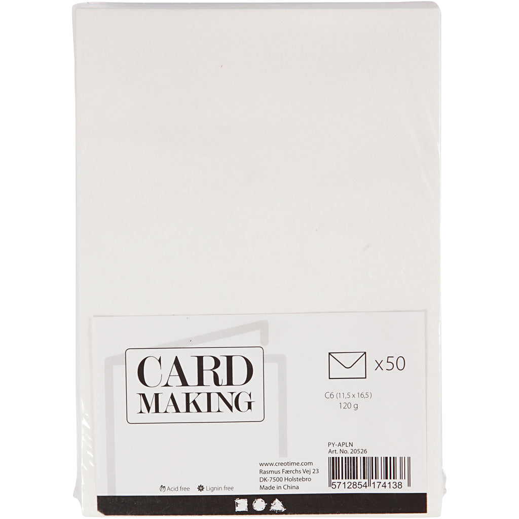 Enveloppes Creativ company, format enveloppe 11,4x16,2 cm, 120 gr, blanc cassé, 50 pièces 1 boîte