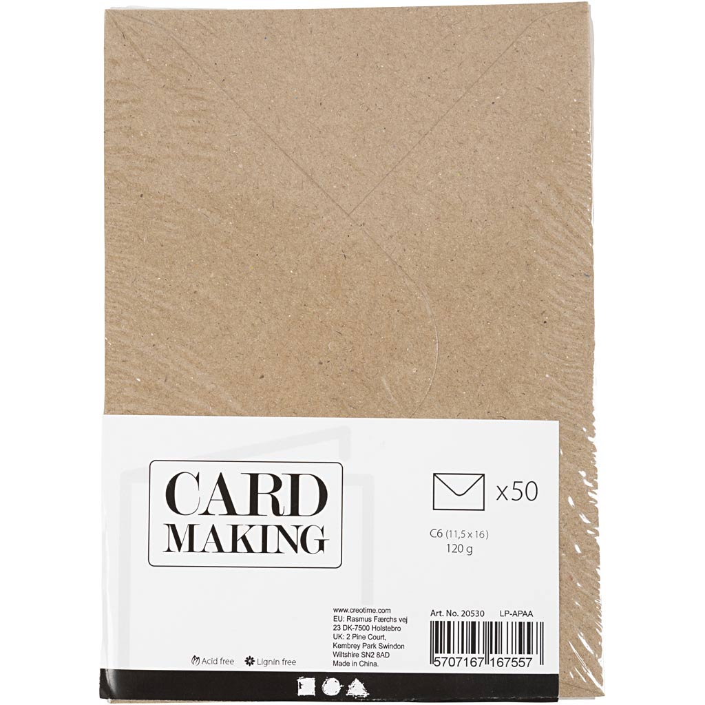 Enveloppe recyclée Creativ company, format enveloppe 11,5x16 cm, 120 gr, naturel, 50 pièces 1 boîte