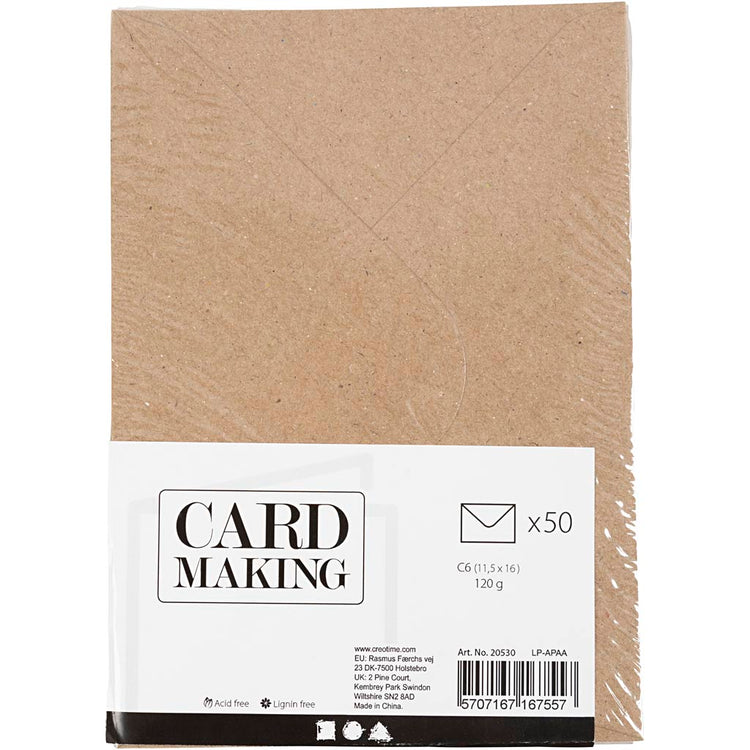 Enveloppe recyclée Creativ company, format enveloppe 11,5x16 cm, 120 gr, naturel, 50 pièces 1 boîte