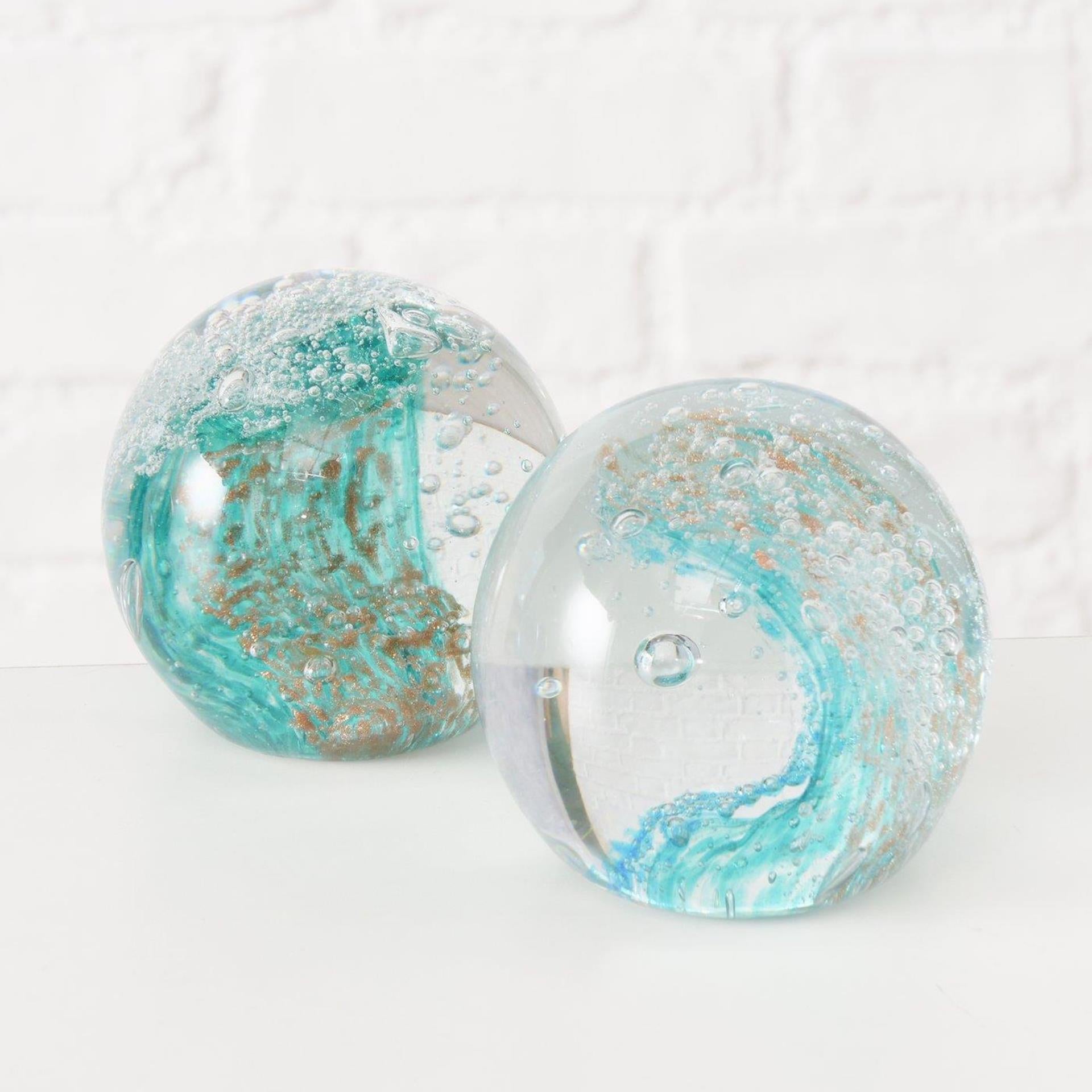 Boltze presse-papier home déco verre turquoise ø8cm