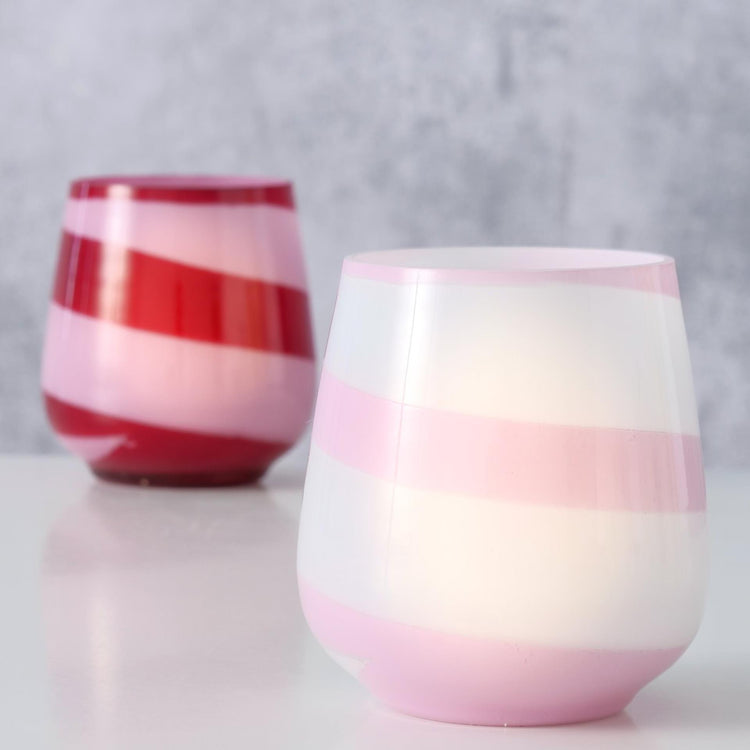 Boltze home lanterne rayure rose 8,5cm