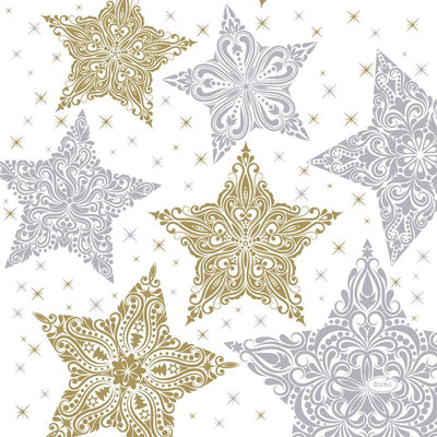 Serviettes Duni étoiles de neige blanc 33 x 33 cm | 12 pièces