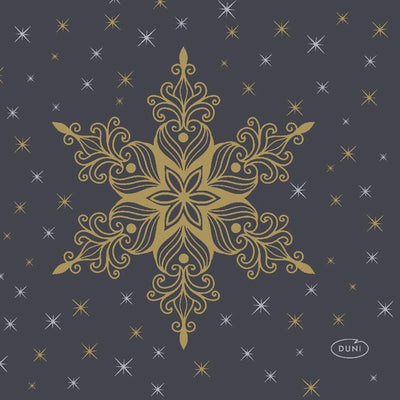 Serviettes Duni étoiles de neige noires 24 x 24 cm | 12 pièces
