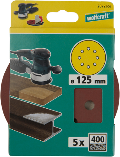 Disques abrasifs adhésifs Wolfcraft | k400 | perforé | ø125mm | 5 pièces - 2072000