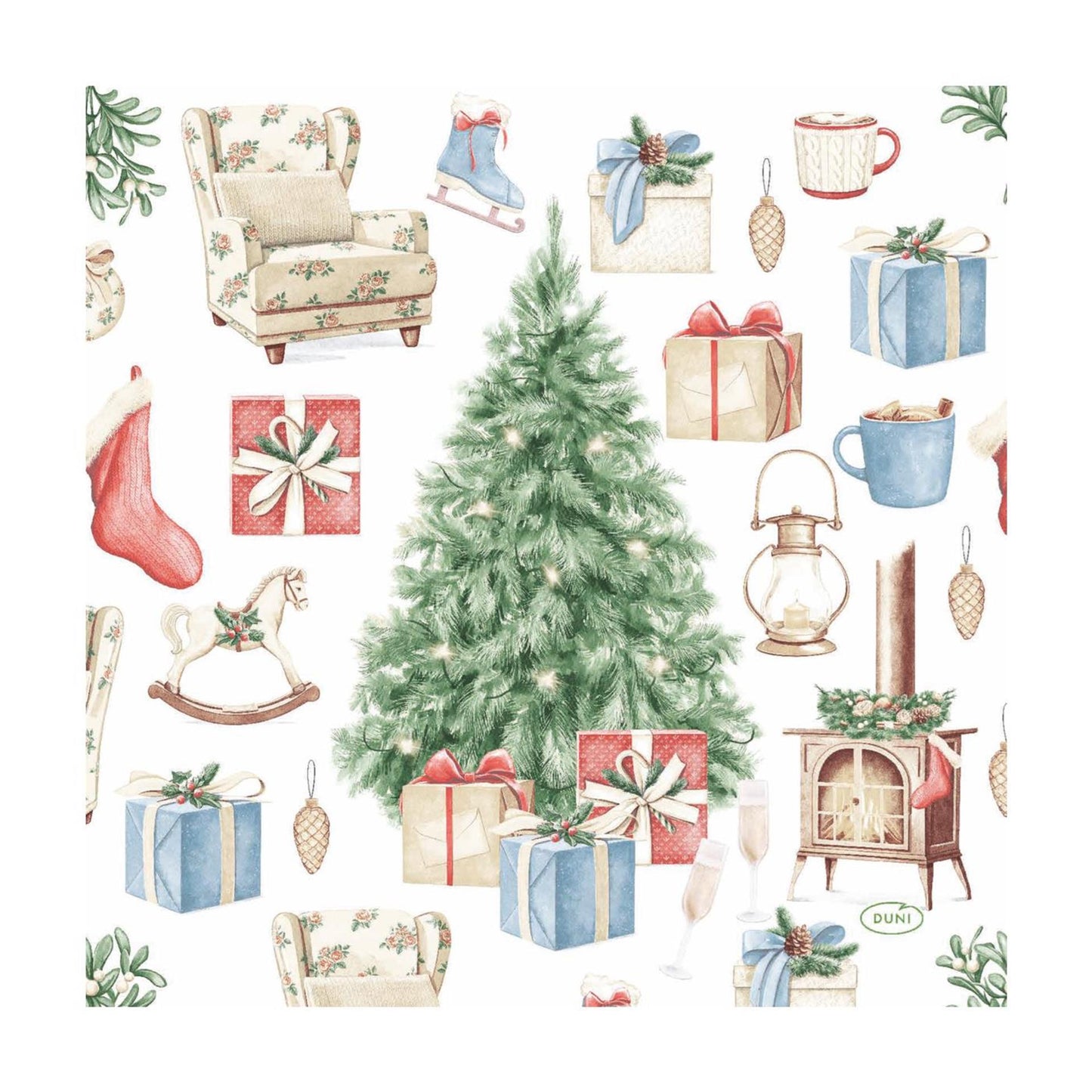 Serviettes Duni arbre et cadeau 33x33cm