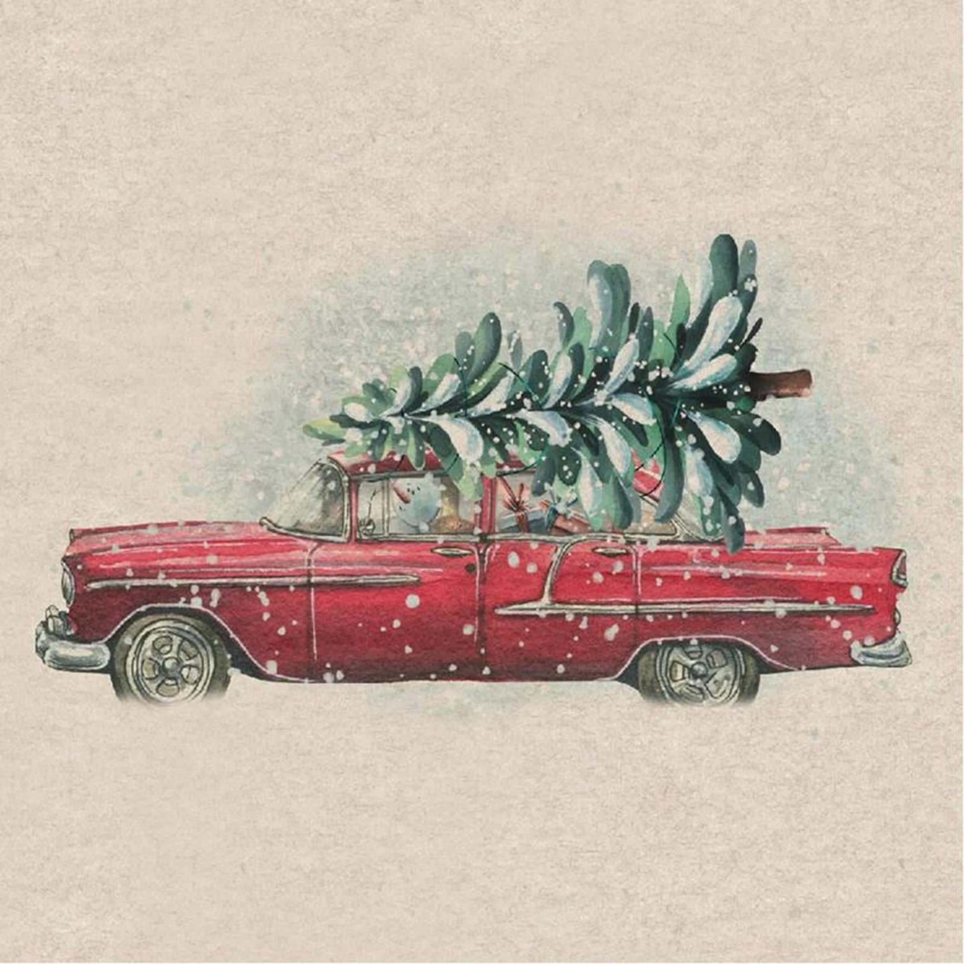 Serviettes Duni Sapin de Noël en voiture 33cm