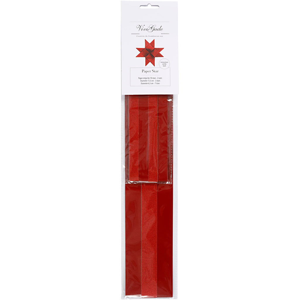 Bandes de tressage en papier Vivi Gade, l: 44+78 cm, l: 15+25 mm, d 6,5+11,5 cm, paillettes, vernis, rouge, 40 bandes 1 boîte