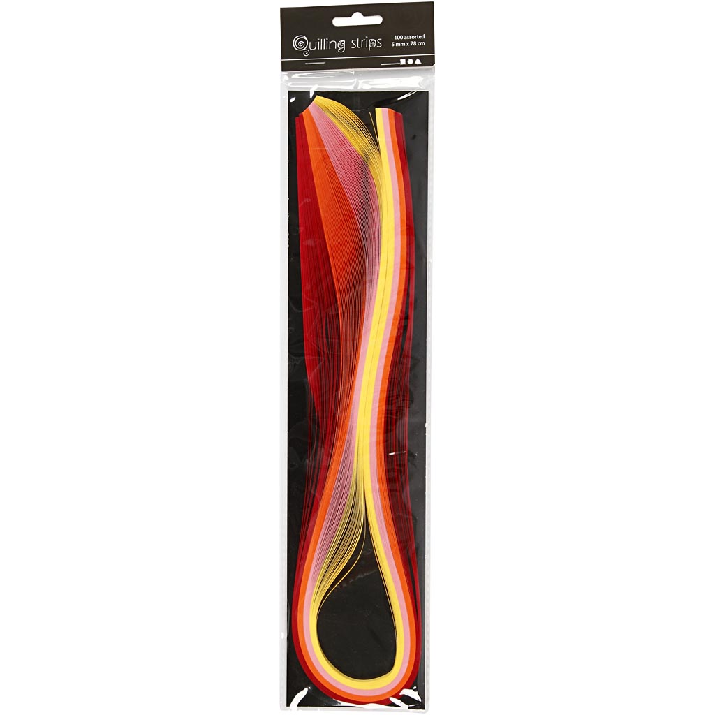 Creativ company bandes de quilling, L : 78 cm, l : 5 mm, 120 g, orange, rose, rouge, jaune, 100 pièces 1 boîte