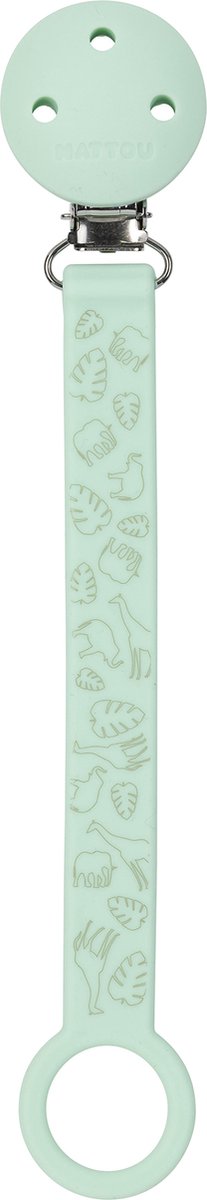 Nattou silicone - attache tétine avec attache universelle - 21 cm - motif vert menthe