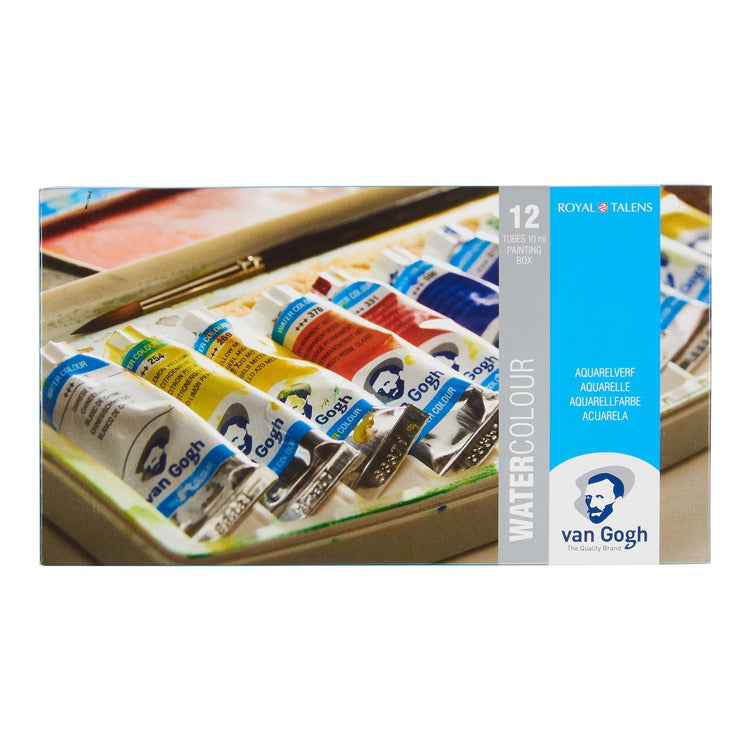 Van Gogh • coffret de peinture aquarelle dans un étui en plastique avec 12 couleurs en tubes de 10 ml