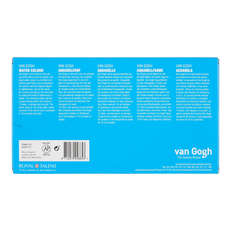 Van Gogh • coffret de peinture aquarelle dans un étui en plastique avec 12 couleurs en tubes de 10 ml