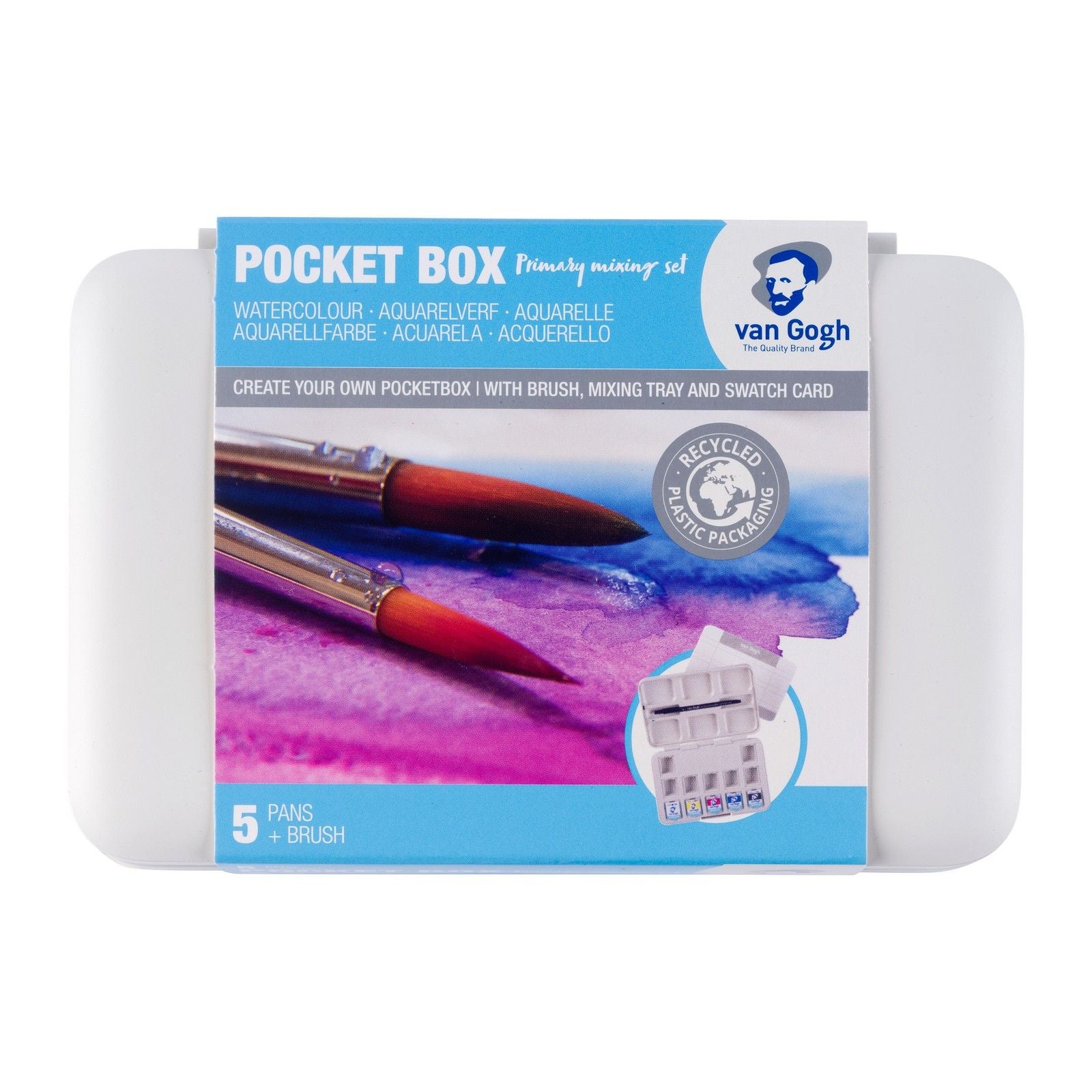 Van Gogh • boîte de poche pour peinture aquarelle, ensemble de mélange primaire 5 demi-casseroles + 7 blancs
