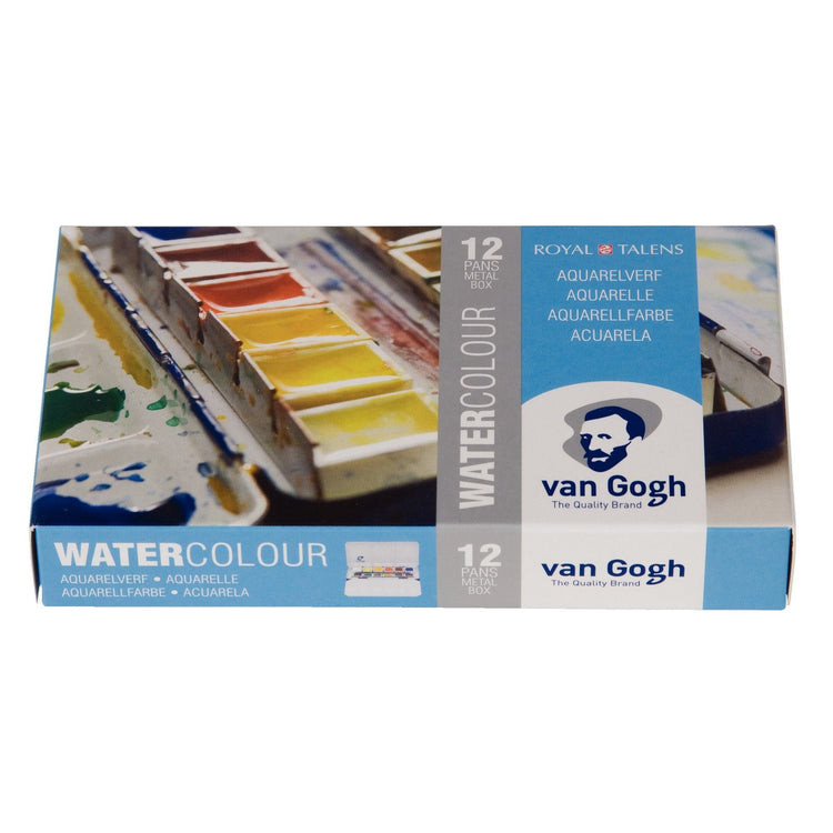 Van Gogh • ensemble de peinture aquarelle dans une boîte en métal avec 12 couleurs dans des demi-godets
