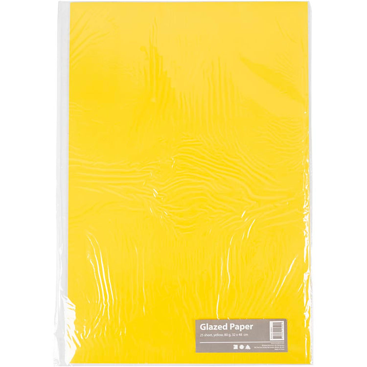 Papier brillant Creativ company, feuille 32x48 cm, 80 gr, jaune, 25 feuilles 1 boîte