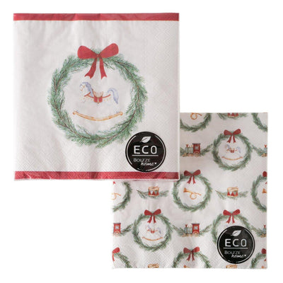 Boltze home serviettes Noël cavalloi 33cm papier recyclé rouge blanc 2 assortis