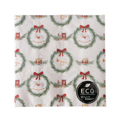 Boltze home serviettes Noël cavalloi 33cm papier recyclé rouge blanc 2 assortis