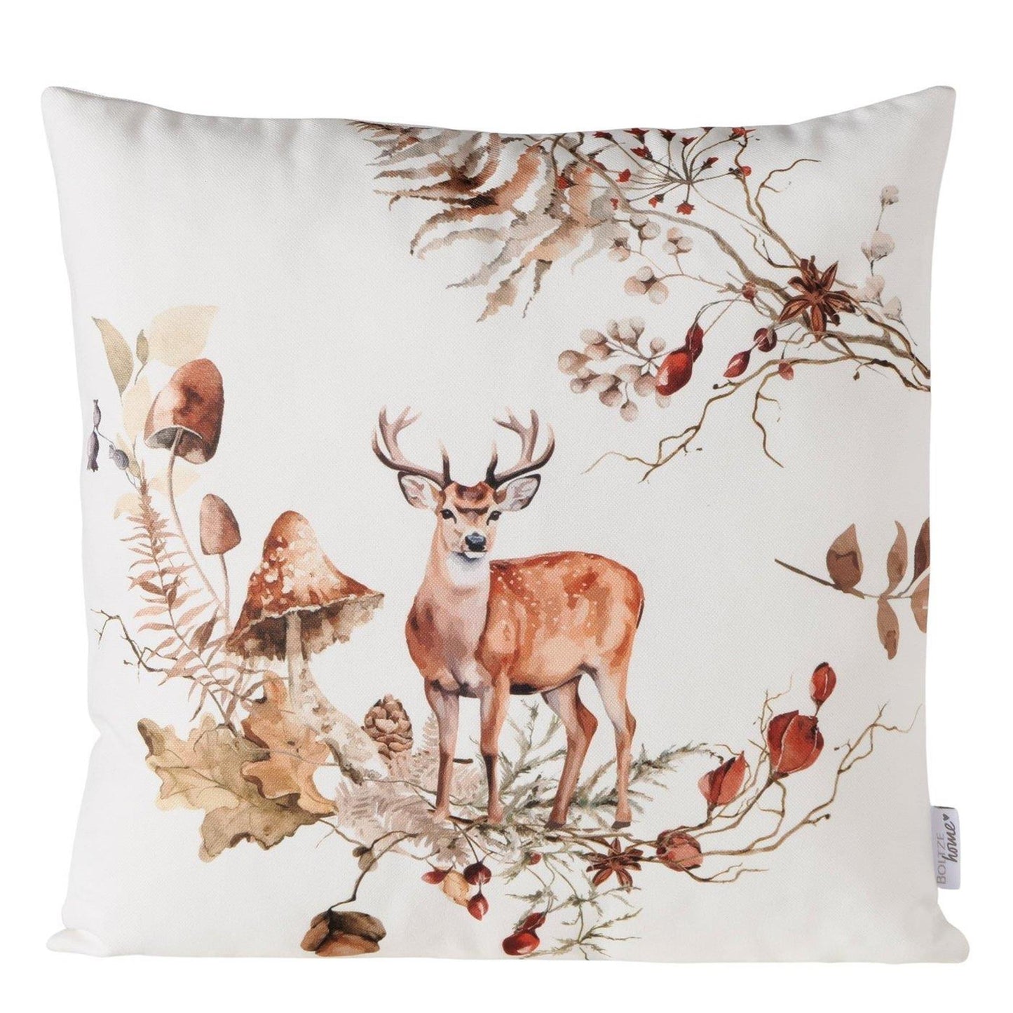 Boltze home coussin cerf gerd polyester vert marron clair blanc 45x45cm