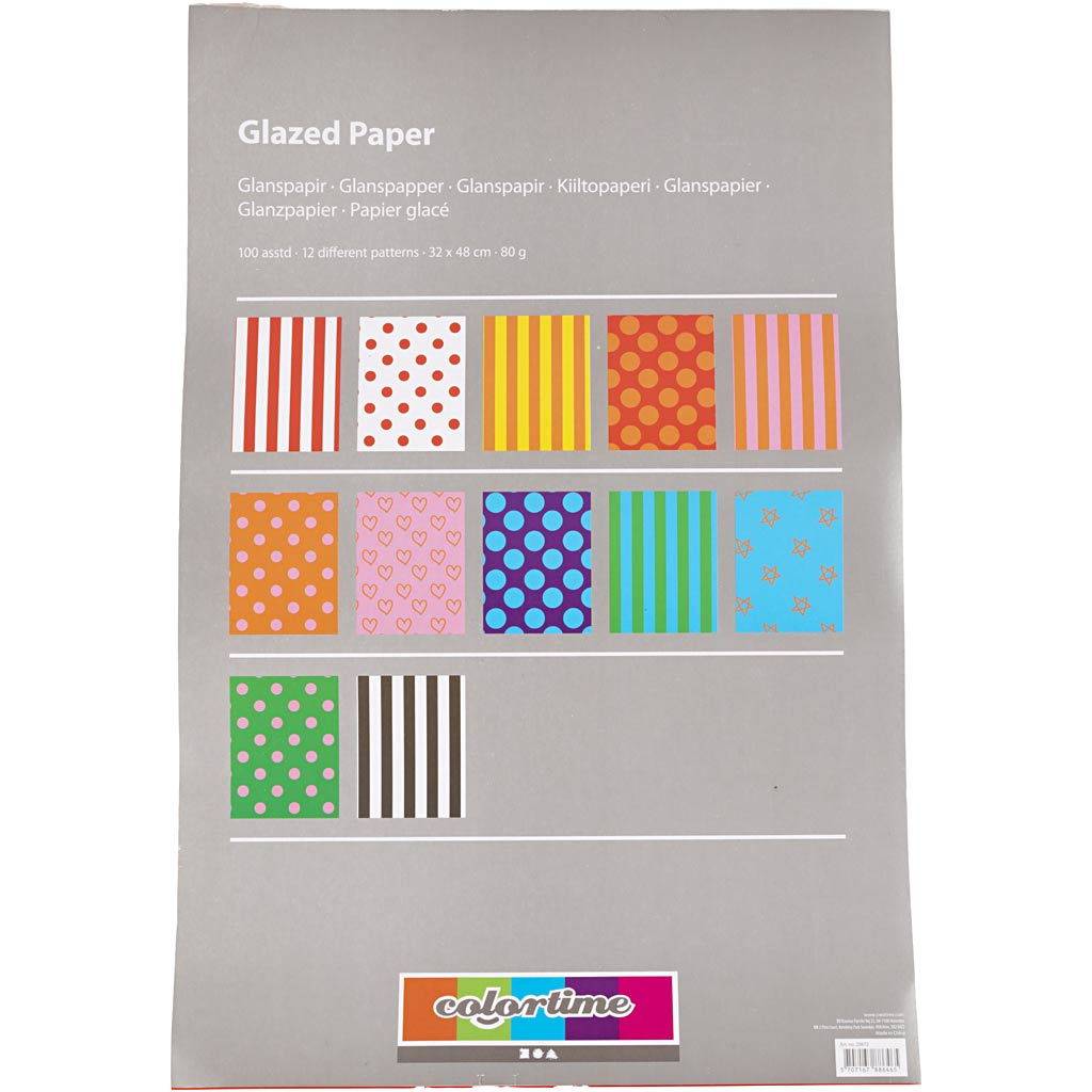 Papier brillant Creativ company, motif, feuille 32x48 cm, 80 gr, différentes couleurs, 100 feuilles div 1 boîte