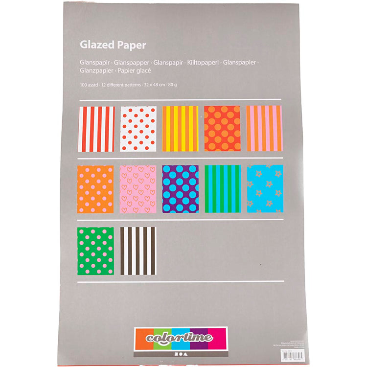 Papier brillant Creativ company, motif, feuille 32x48 cm, 80 gr, différentes couleurs, 100 feuilles div 1 boîte