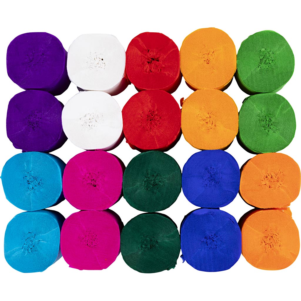 Creativ company rouleaux de papier crépon, l : 20 m, l : 5 cm, 22 gr, différentes couleurs, 20 rouleaux 1 boîte