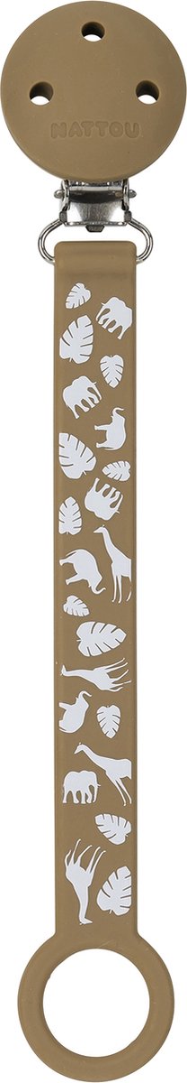 Nattou silicone - chaîne tétine avec attache universelle - 21 cm - motif moka